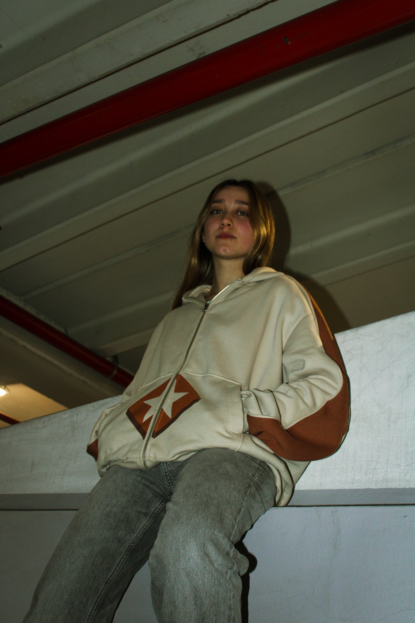 Zip Hoodie | Crema-Marron